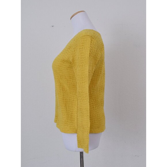Vintage 90s Golden Yellow Polyester Scoop Neck shirt | size medium - Picture 3 of 10
